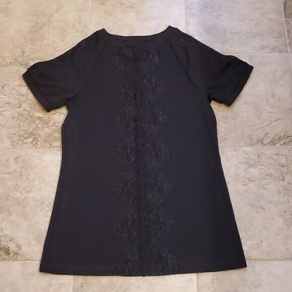 Simontins Says by George Simonton black lace accent short sleeve top - Picture 3 of 10